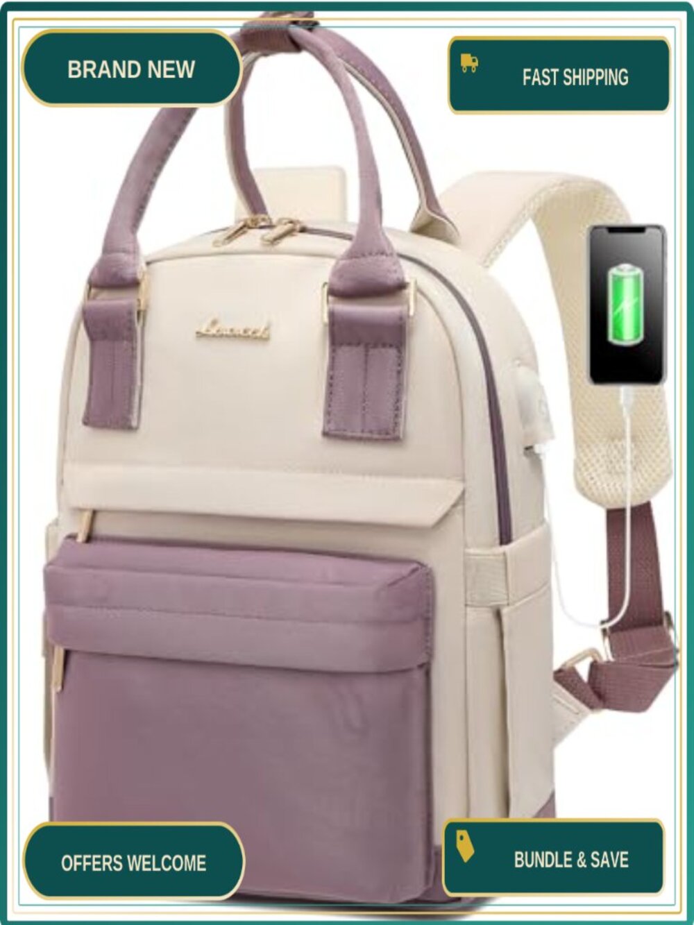 LOVEVOOK Mini Backpack Waterproof Nylon Purse USB Port Cute Daypack College